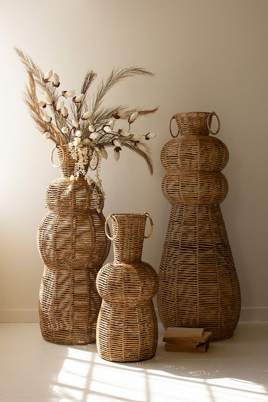 Woven Seagrass And Iron Floor Vases Set Of 3 By Kalalou | Vases | Modishstore