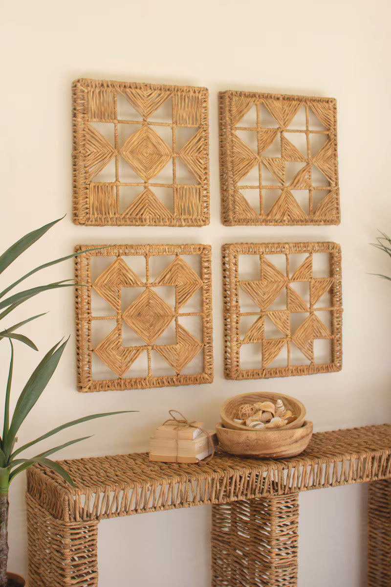 Set of 4 Seagrass and Iron Quilt Pattern Wall Art