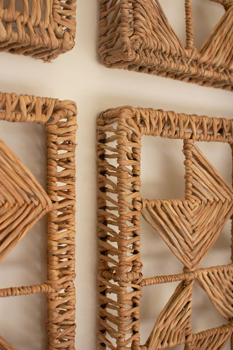 Set Of Four Seagrass And Iron Quilt Pattern Wall Art By Kalalou