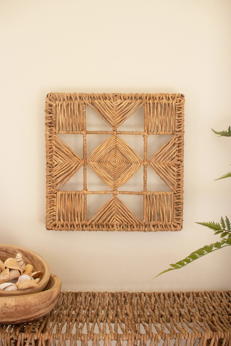 Set Of Four Seagrass And Iron Quilt Pattern Wall Art By Kalalou