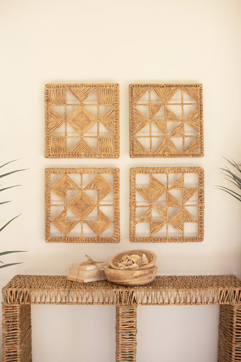 Set of 4 Seagrass and Iron Quilt Pattern Wall Art - Thumbnail 4