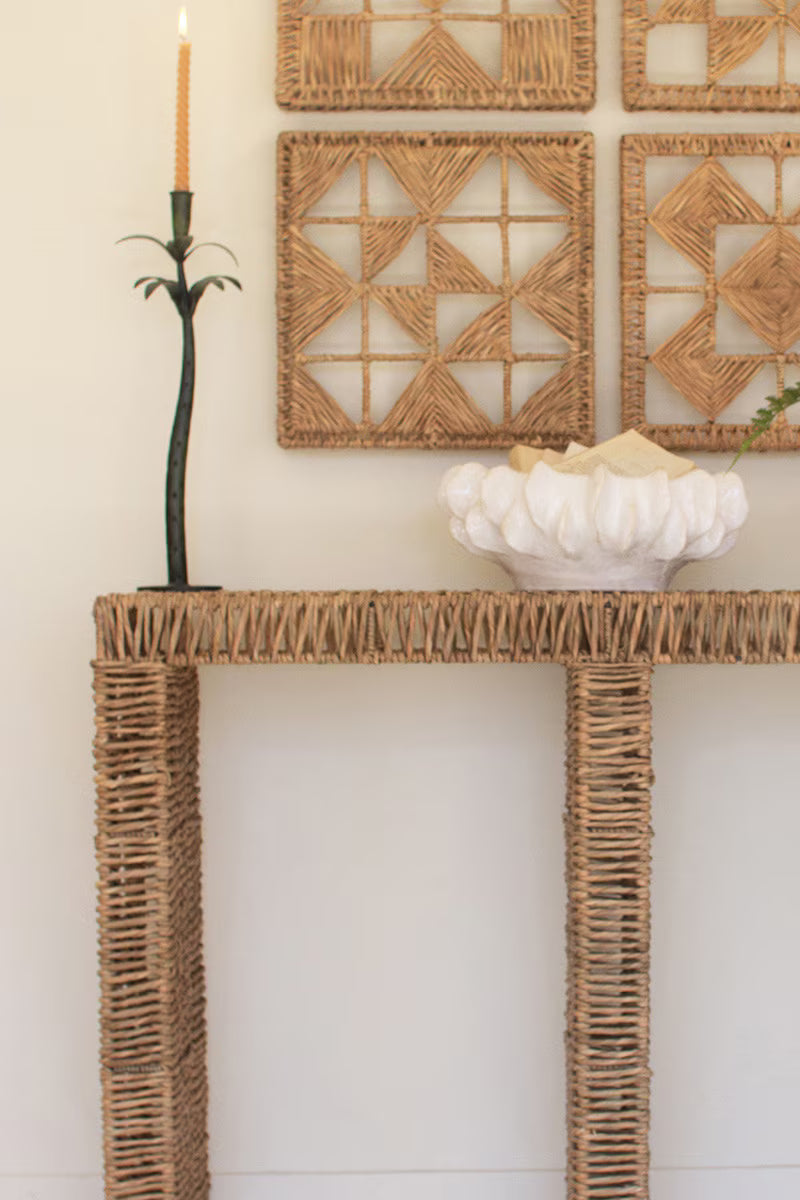 Woven Seagrass And Iron Console Table - Thumbnail 3