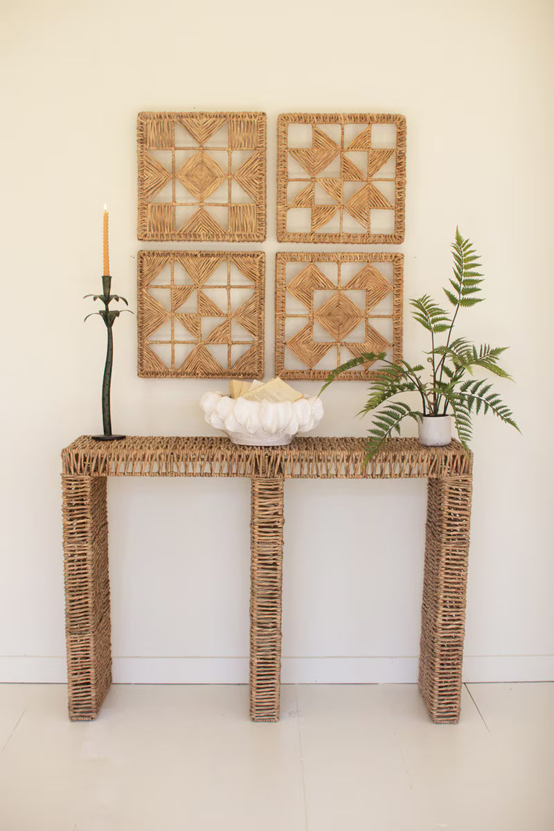 Woven Seagrass And Iron Console Table By Kalalou