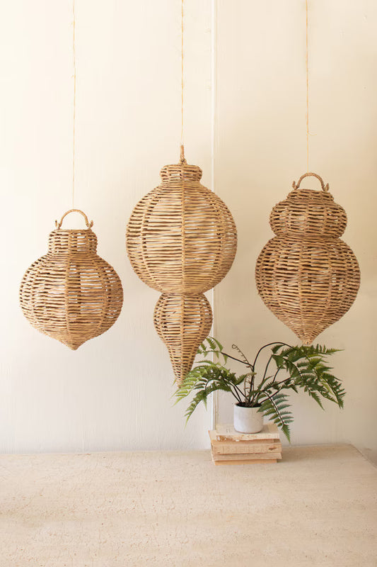 Set Of Three Large Woven Seagrass And Iron Ornaments By Kalalou