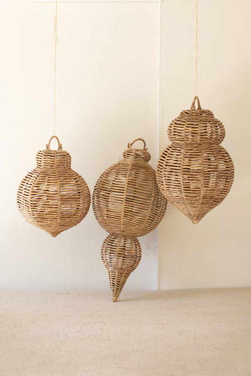 Set Of Three Large Woven Seagrass And Iron Ornaments By Kalalou