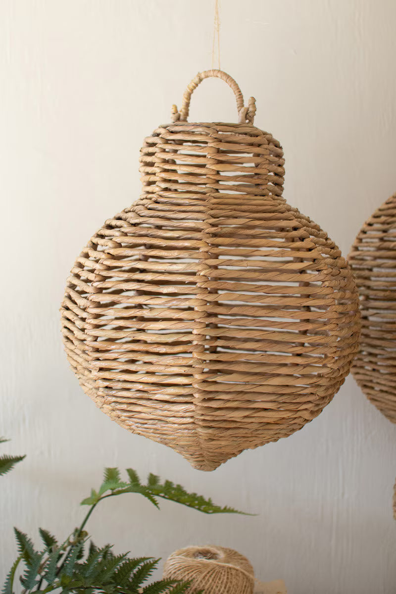 Set Of Three Large Woven Seagrass And Iron Ornaments By Kalalou