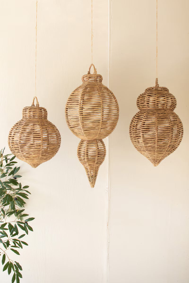 Set Of Three Large Woven Seagrass And Iron Ornaments By Kalalou