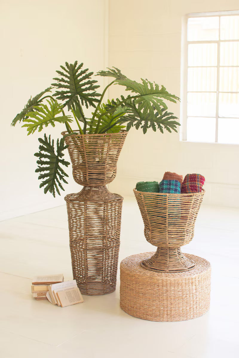 Iron And Seagrass Urn - Short By Kalalou