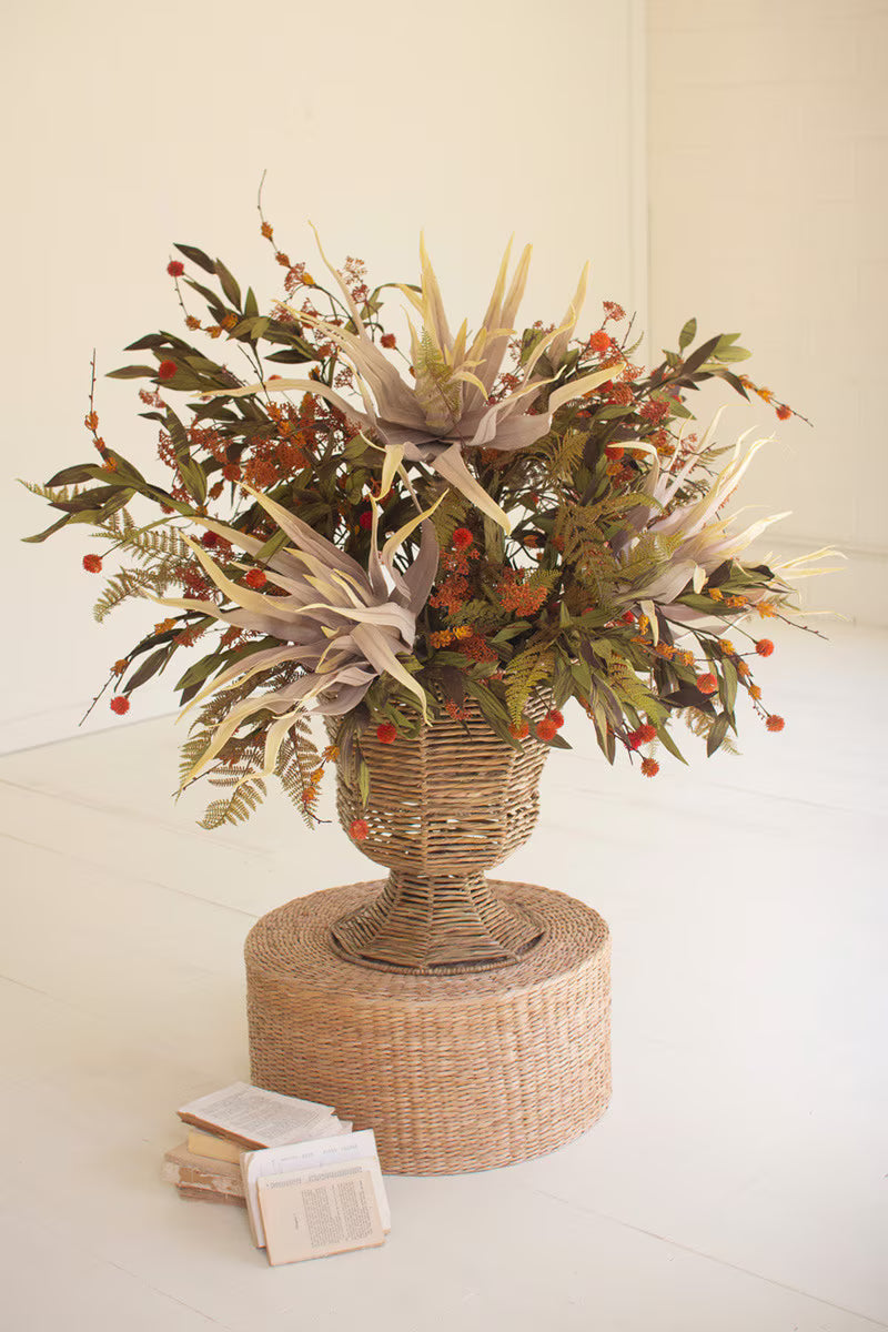 Iron And Seagrass Urn - Short By Kalalou