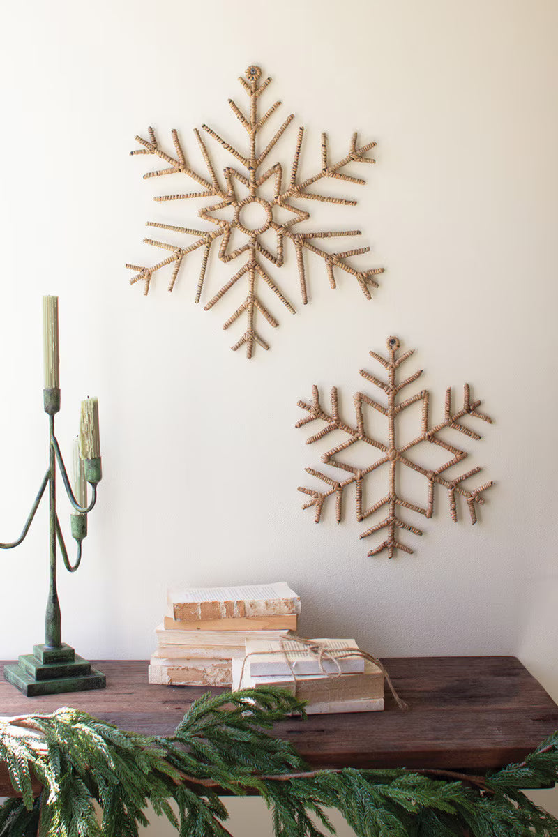 Set Of Two Woven Seagrass Snowflakes By Kalalou