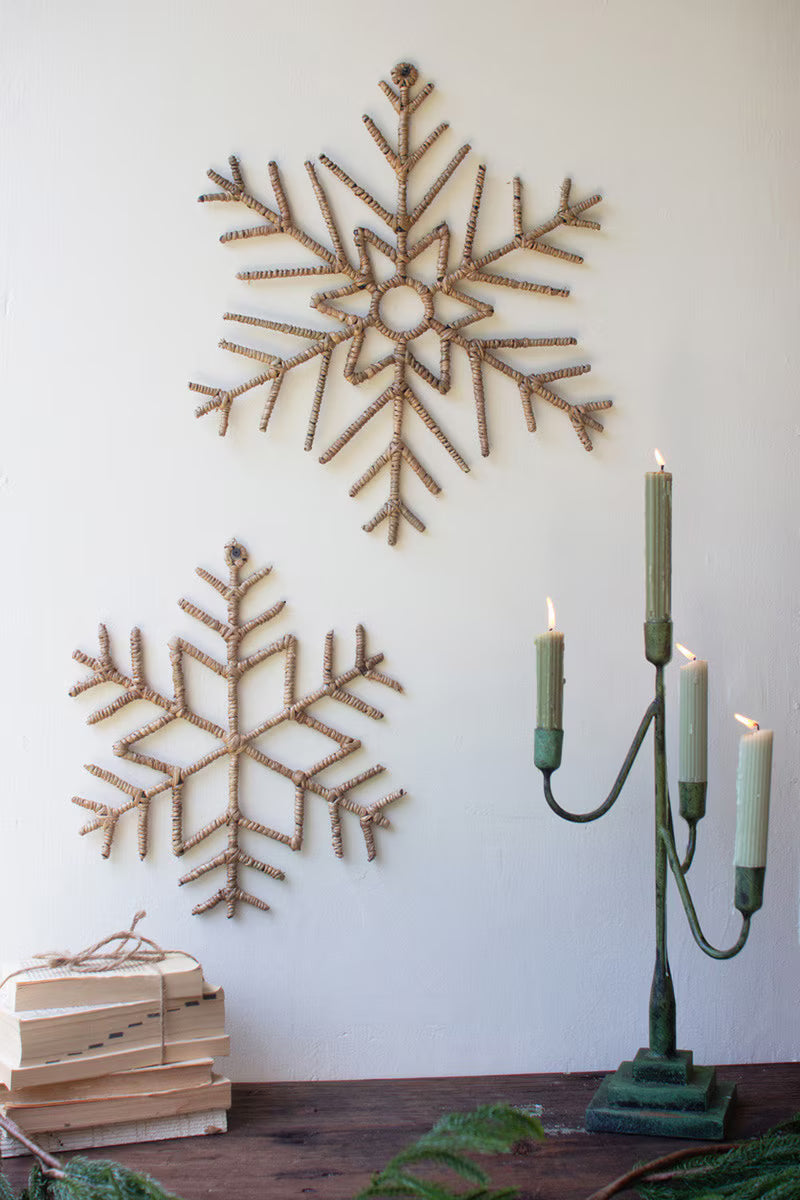 Set Of Two Woven Seagrass Snowflakes By Kalalou
