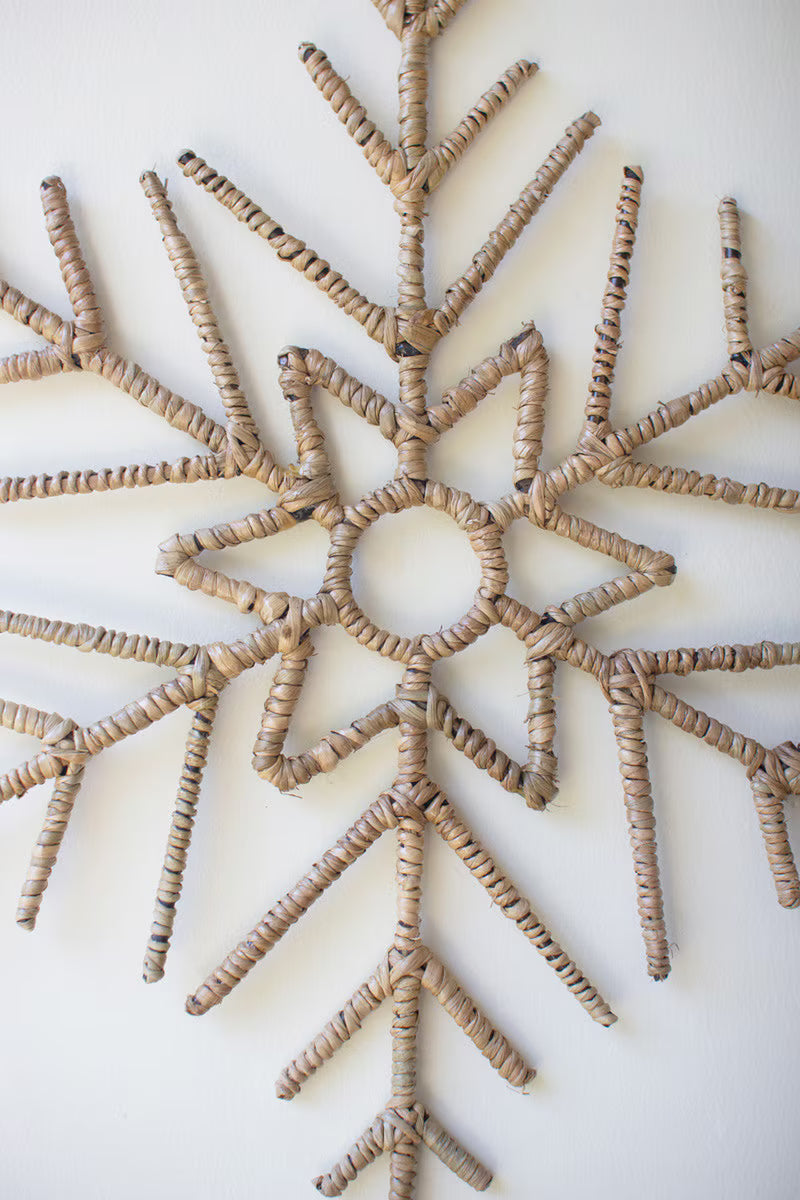 Set Of Two Woven Seagrass Snowflakes By Kalalou