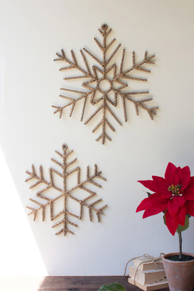 Set Of Two Woven Seagrass Snowflakes By Kalalou