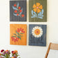 Set Of Four Hand Painted Florals On Recycled Wood Panels By Kalalou