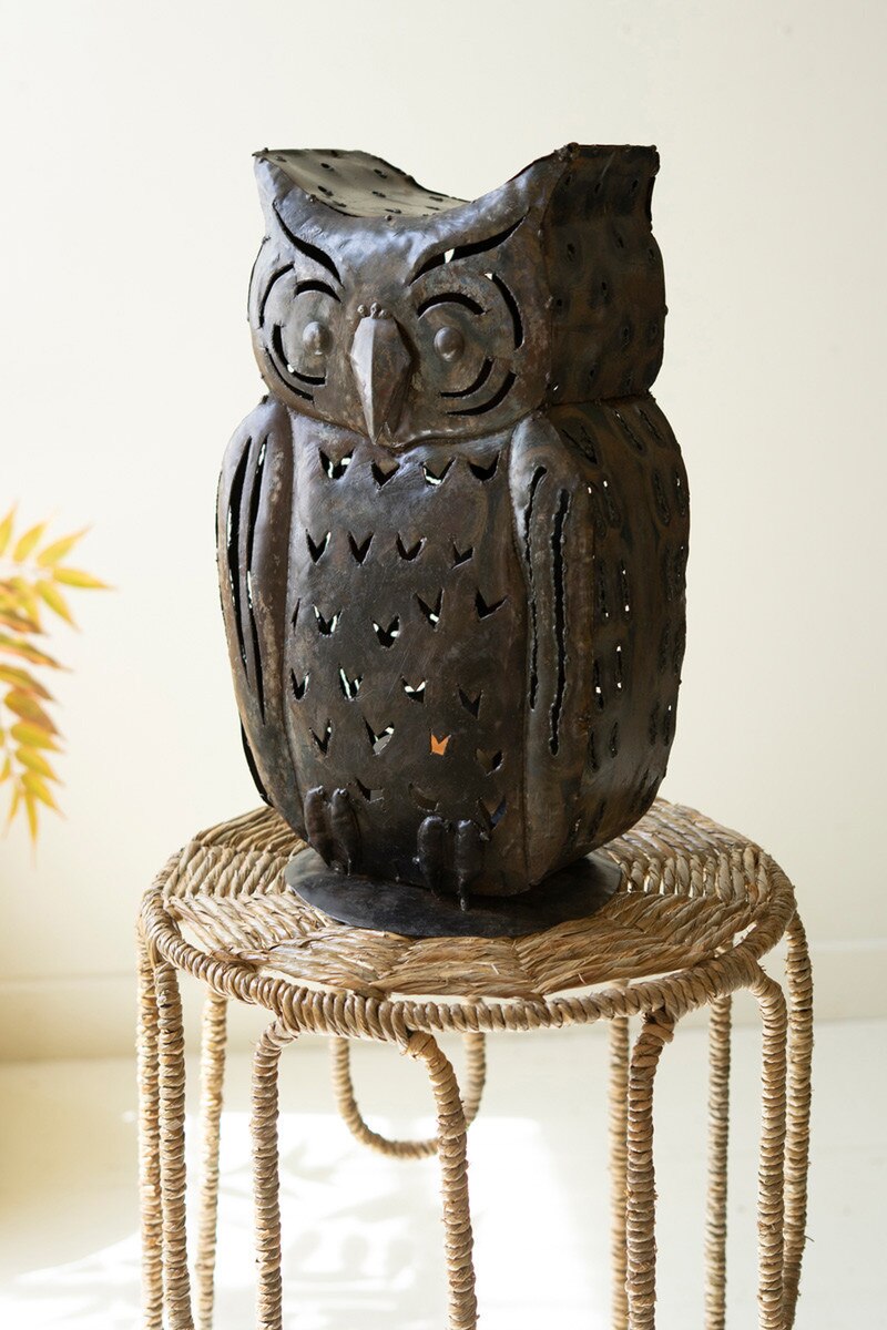 Rustic Iron Owl Luminary By Kalalou