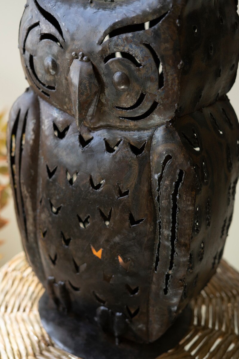 Rustic Iron Owl Luminary By Kalalou