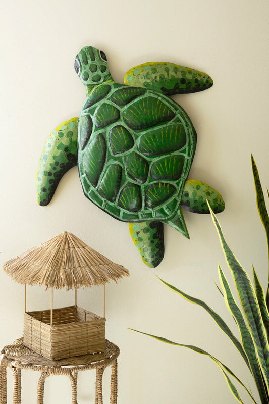 Hand Hammered Recycled Painted Metal Sea Turtle Wall Art By Kalalou