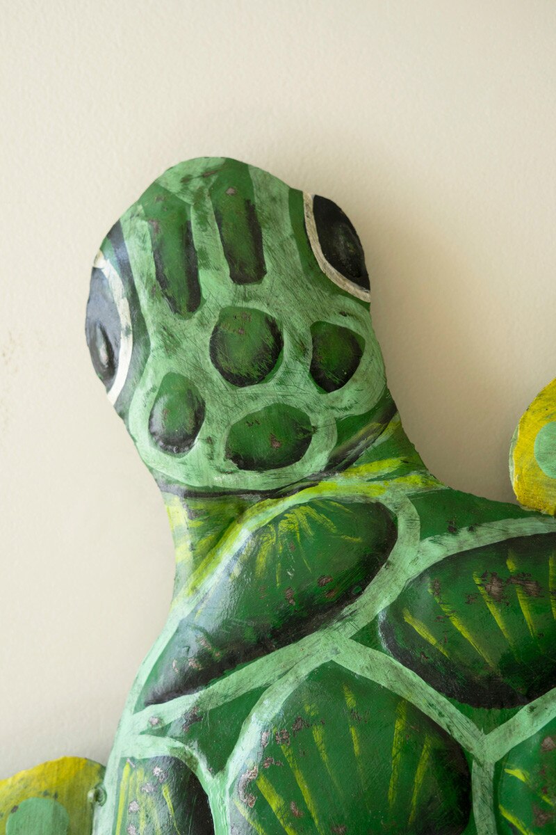 Hand Hammered Recycled Painted Metal Sea Turtle Wall Art By Kalalou