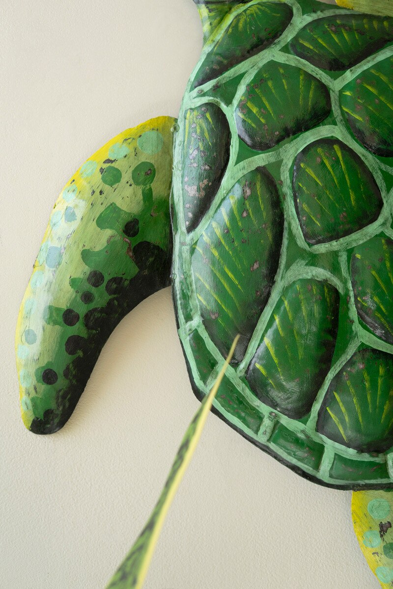 Hand Hammered Recycled Painted Metal Sea Turtle Wall Art By Kalalou