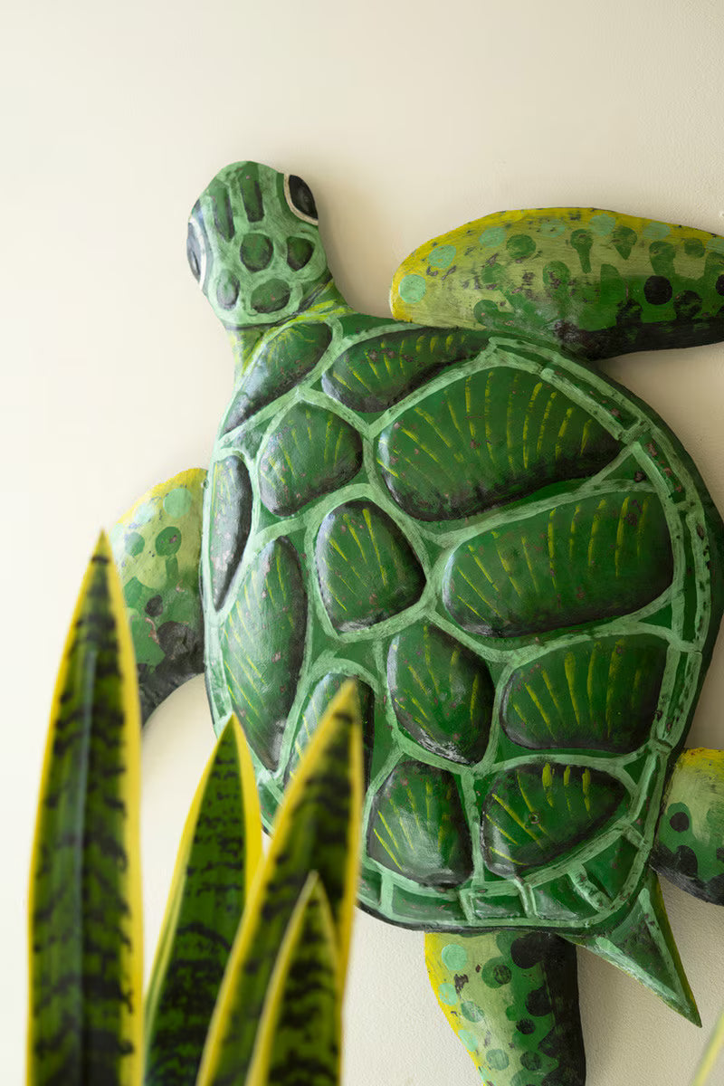 Hand Hammered Recycled Painted Metal Sea Turtle Wall Art By Kalalou