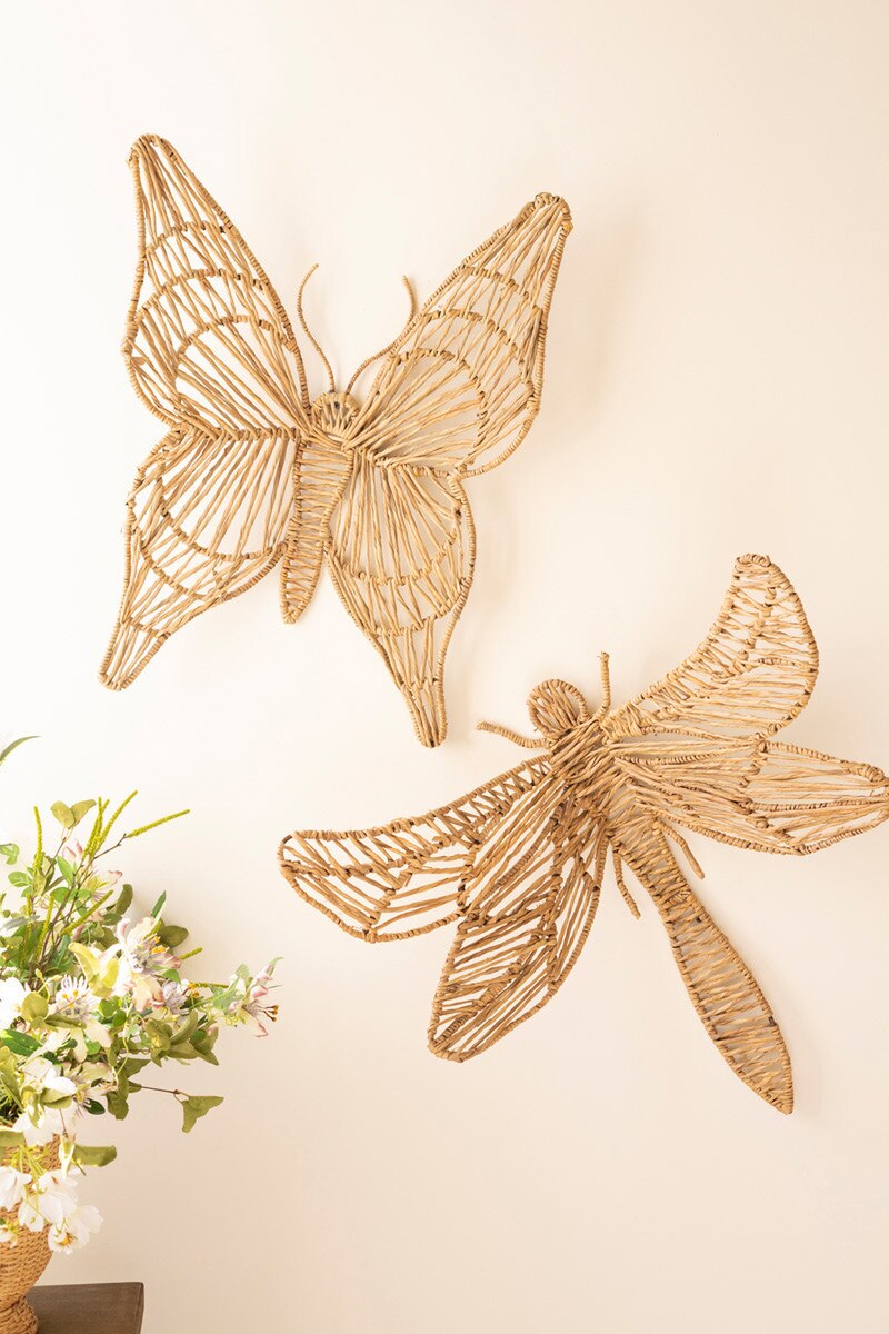 Seagrass And Iron Dragonfly Wall Decor By Kalalou