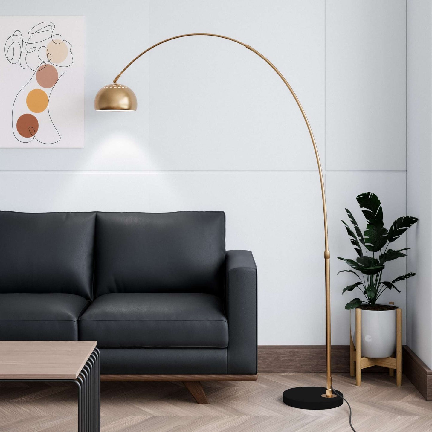 Leisuremod Arco Mid-Century Modern Arched Floor Lamp 75.6" Height with Black Round Marble | Floor Lamps | Modishstore - 4