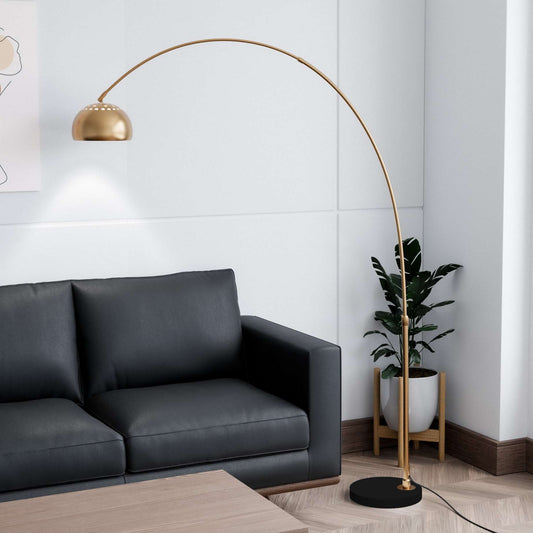Leisuremod Arco Mid-Century Modern Arched Floor Lamp 75.6" Height with Black Round Marble | Floor Lamps | Modishstore