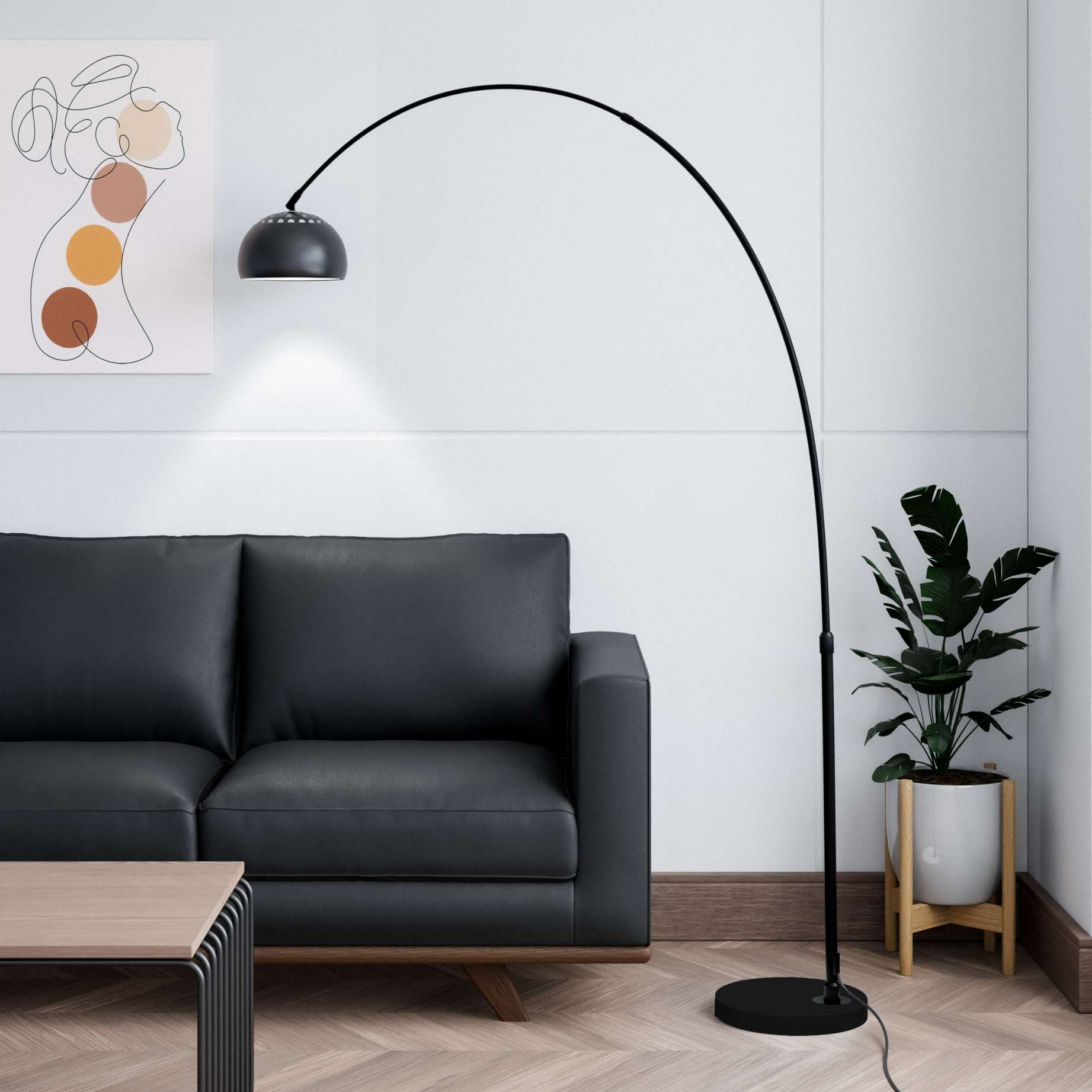 Leisuremod Arco Mid-Century Modern Arched Floor Lamp 75.6" Height with Black Round Marble | Floor Lamps | Modishstore - 12