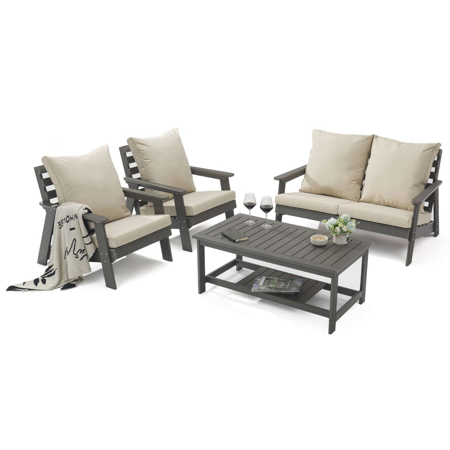 LeisureMod Alpine Poly Lumber 4-Piece Weather Resistant Patio Conversation Set | Outdoor Sofas, Loveseats & Sectionals | Modishstore - 3