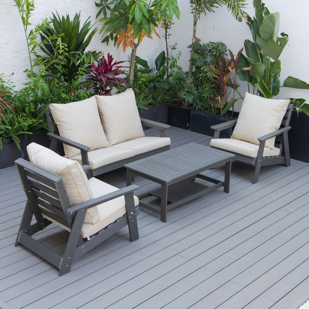 LeisureMod Alpine Poly Lumber 4-Piece Weather Resistant Patio Conversation Set | Outdoor Sofas, Loveseats & Sectionals | Modishstore - 2