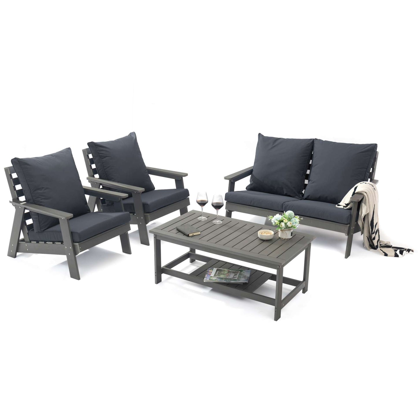LeisureMod Alpine Poly Lumber 4-Piece Weather Resistant Patio Conversation Set | Outdoor Sofas, Loveseats & Sectionals | Modishstore - 20