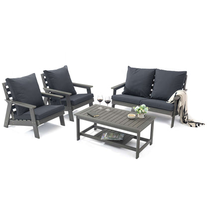 LeisureMod Alpine Poly Lumber 4-Piece Weather Resistant Patio Conversation Set | Outdoor Sofas, Loveseats & Sectionals | Modishstore - 20