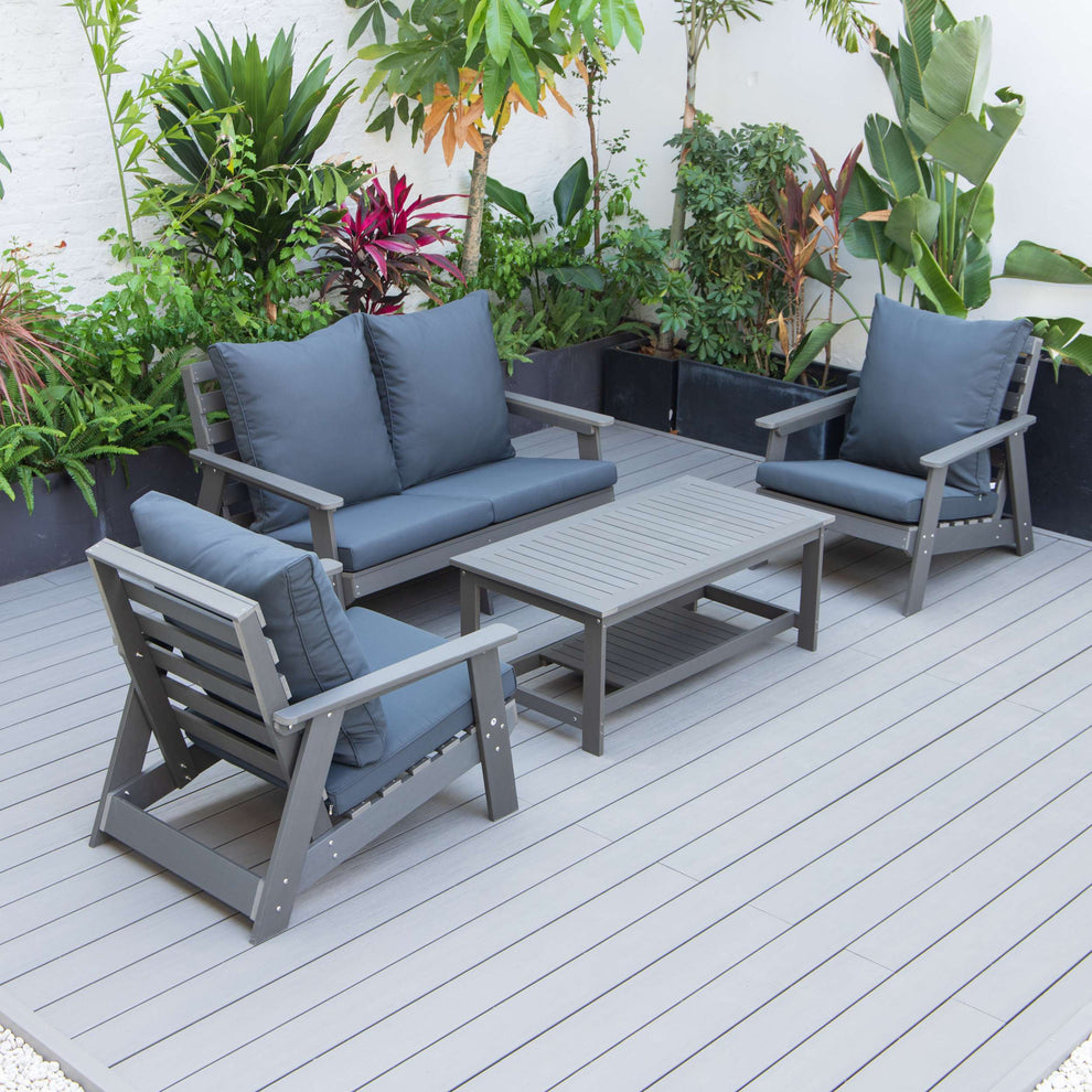 LeisureMod Alpine Poly Lumber 4-Piece Weather Resistant Patio Conversation Set | Outdoor Sofas, Loveseats & Sectionals | Modishstore - 21