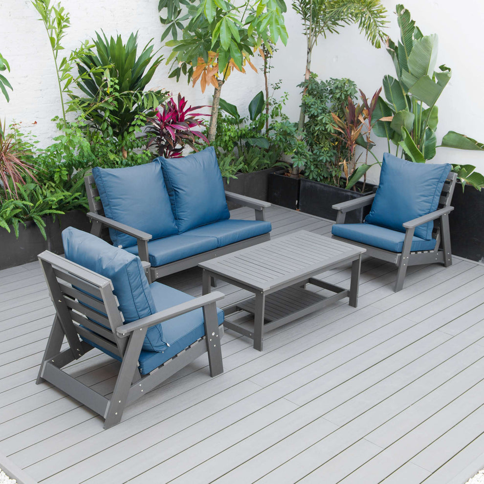 LeisureMod Alpine Poly Lumber 4-Piece Weather Resistant Patio Conversation Set | Outdoor Sofas, Loveseats & Sectionals | Modishstore - 67