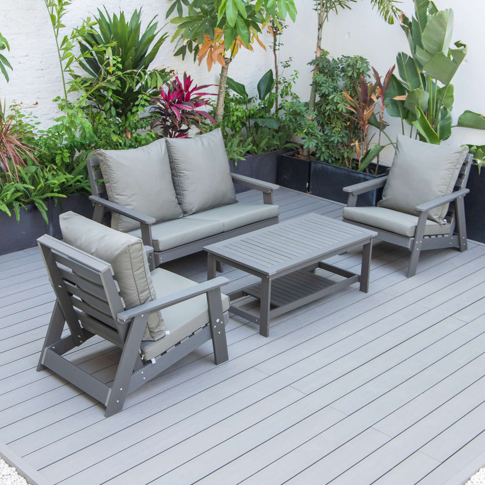 LeisureMod Alpine Poly Lumber 4-Piece Weather Resistant Patio Conversation Set | Outdoor Sofas, Loveseats & Sectionals | Modishstore - 84