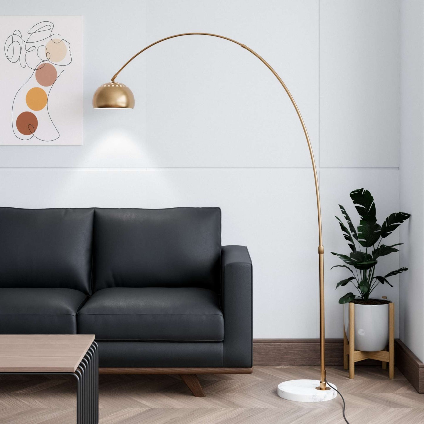 Leisuremod Arco Mid-Century Modern Arched Floor Lamp 75.6" Height with White Round Marble | Floor Lamps | Modishstore - 2