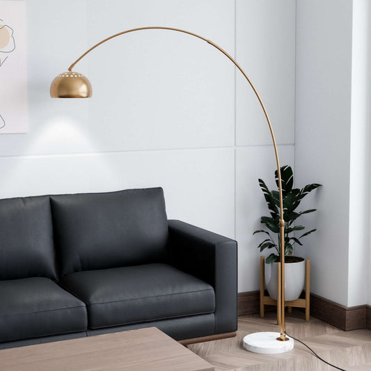 Leisuremod Arco Mid-Century Modern Arched Floor Lamp 75.6" Height with White Round Marble | Floor Lamps | Modishstore