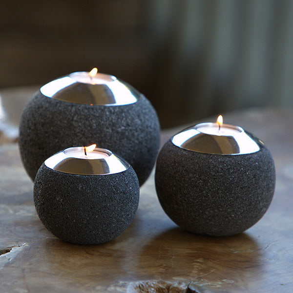 Lava Stone T-Light Holders (Set of 3) Set of 2 By Garden Age Supply | Minerals and Stones | Modishstore - 1