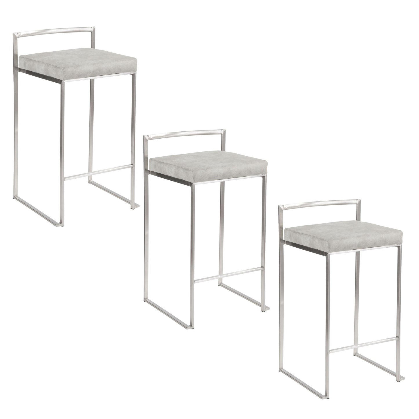 Fuji Stacker 26" Fixed-Height Counter Stool - Set of 3 By LumiSource - B26-FUJIFB SSLGY3 | Counter Stools | Modishstore - 3