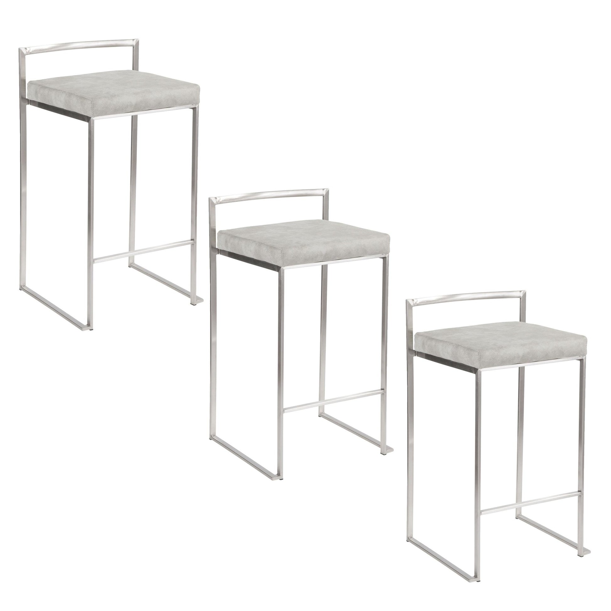 Fuji Stacker 26" Fixed-Height Counter Stool - Set of 3 By LumiSource - B26-FUJIFB SSLGY3 | Counter Stools | Modishstore - 3