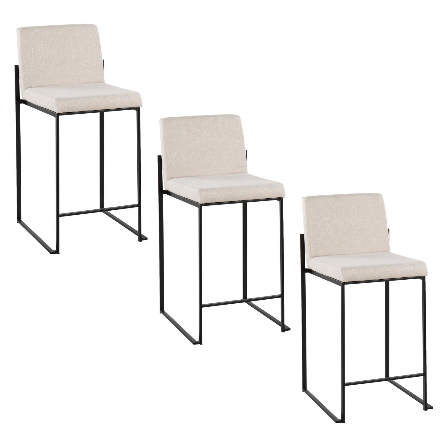 Fuji High Back 26" Fixed-Height Counter Stool - Set of 3 By LumiSource - B26-FUJIHBFB BKBG3 | Counter Stools | Modishstore - 3