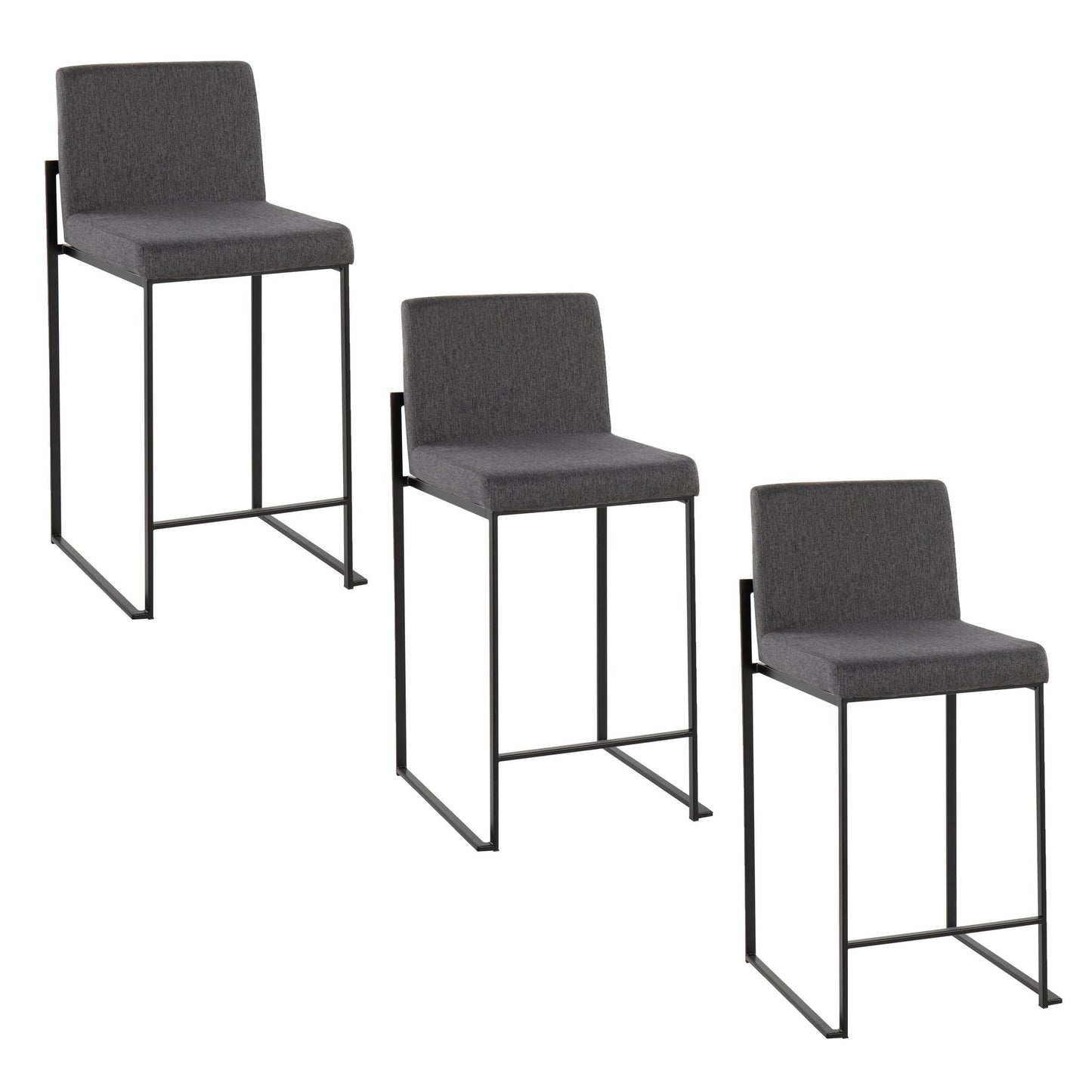 Fuji High Back 26" Fixed-Height Counter Stool - Set of 3 By LumiSource - B26-FUJIHBFB BKBG3 | Counter Stools | Modishstore - 11