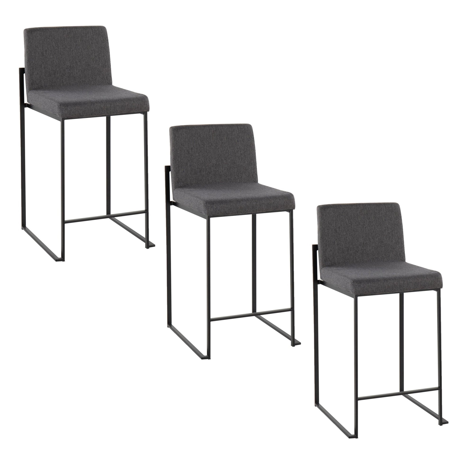 Fuji High Back 26" Fixed-Height Counter Stool - Set of 3 By LumiSource - B26-FUJIHBFB BKBG3 | Counter Stools | Modishstore - 11