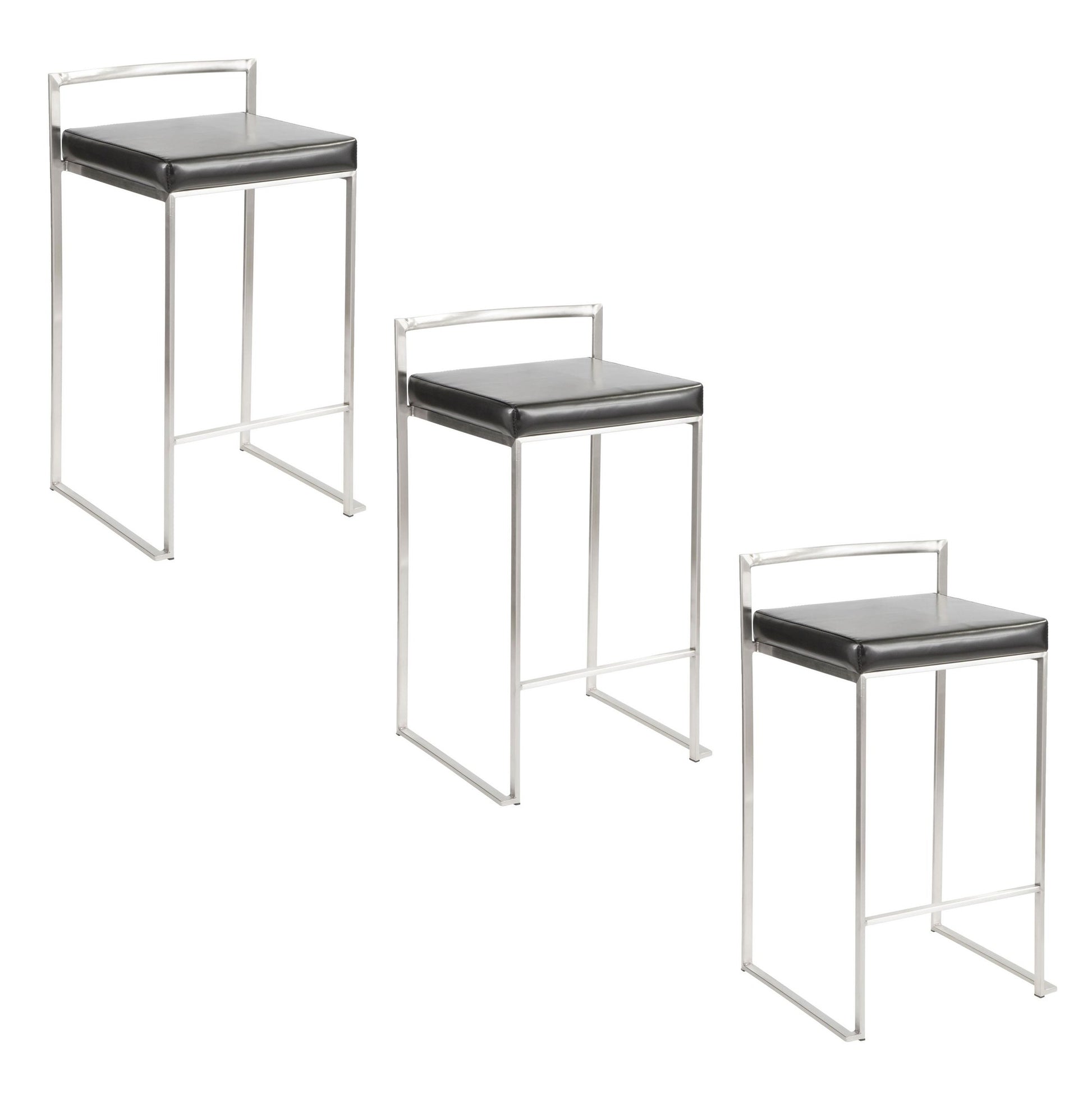Fuji Stacker 26" Fixed-Height Counter Stool - Set of 3 By LumiSource - B26-FUJIPU SSBK3 | Counter Stools | Modishstore - 4