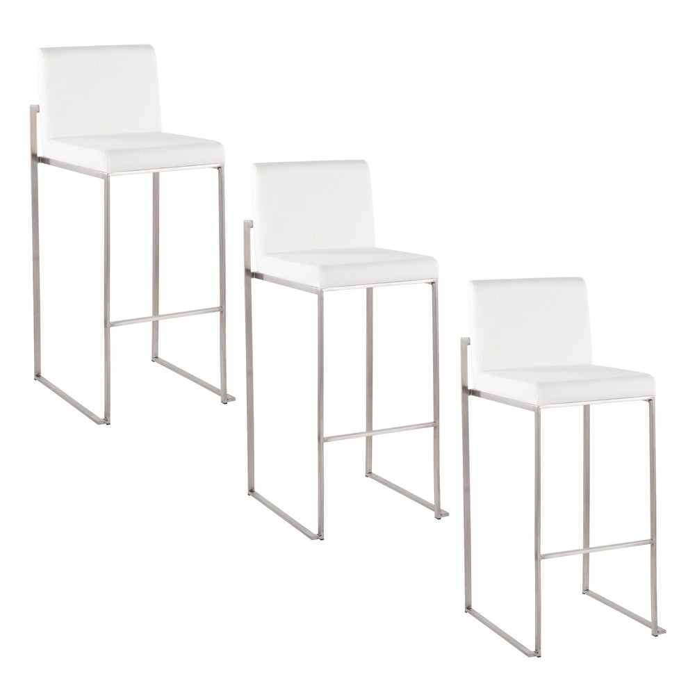 Fuji High Back 30" Fixed-Height Barstool - Set of 3 By LumiSource - B30-FUJIHBV SSW3 | Bar Stools | Modishstore - 2