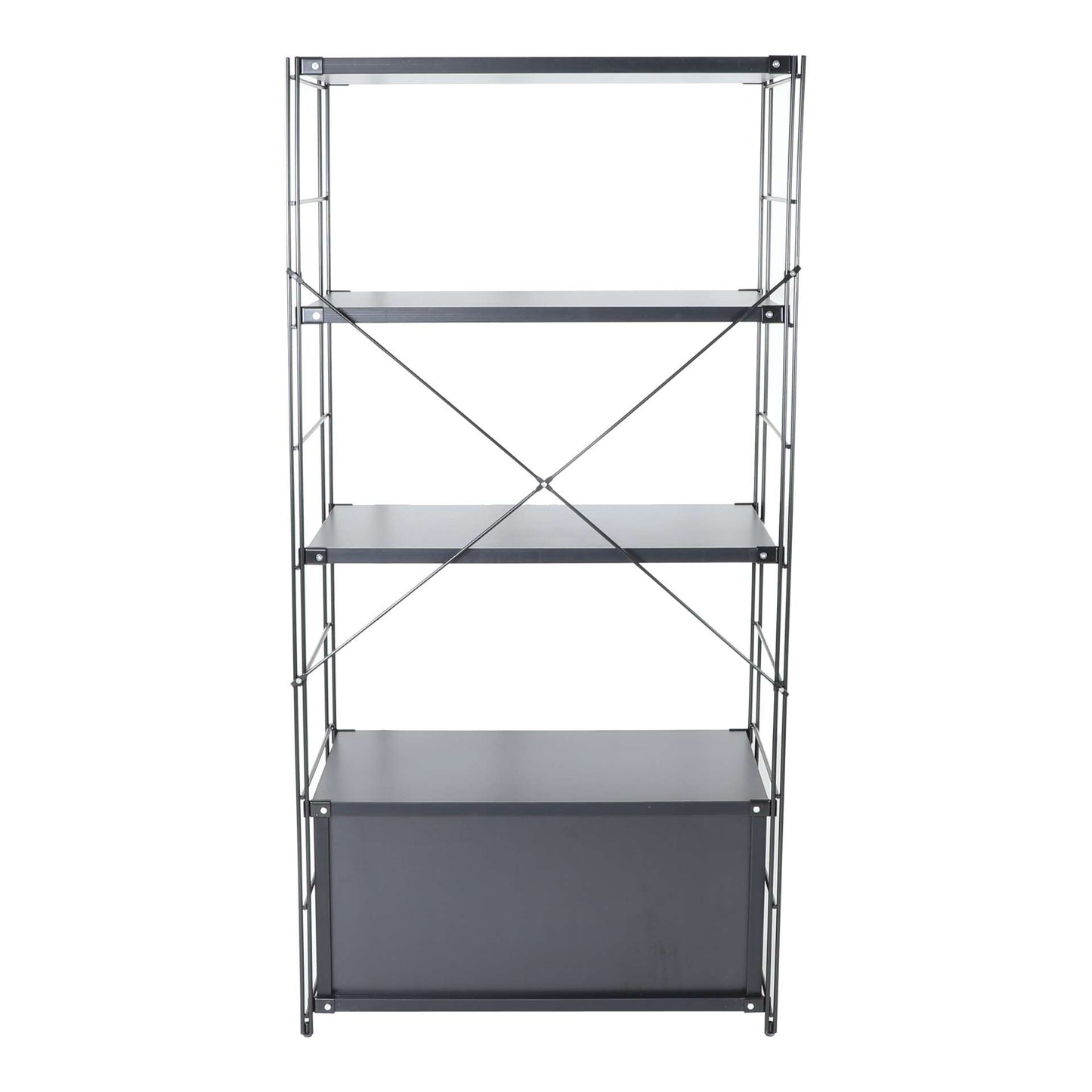 LeisureMod Brentwood Etagere Bookcase with Black Powder Coated Steel Frame and Melamine Board Shelves | Bookcases | Modishstore - 16