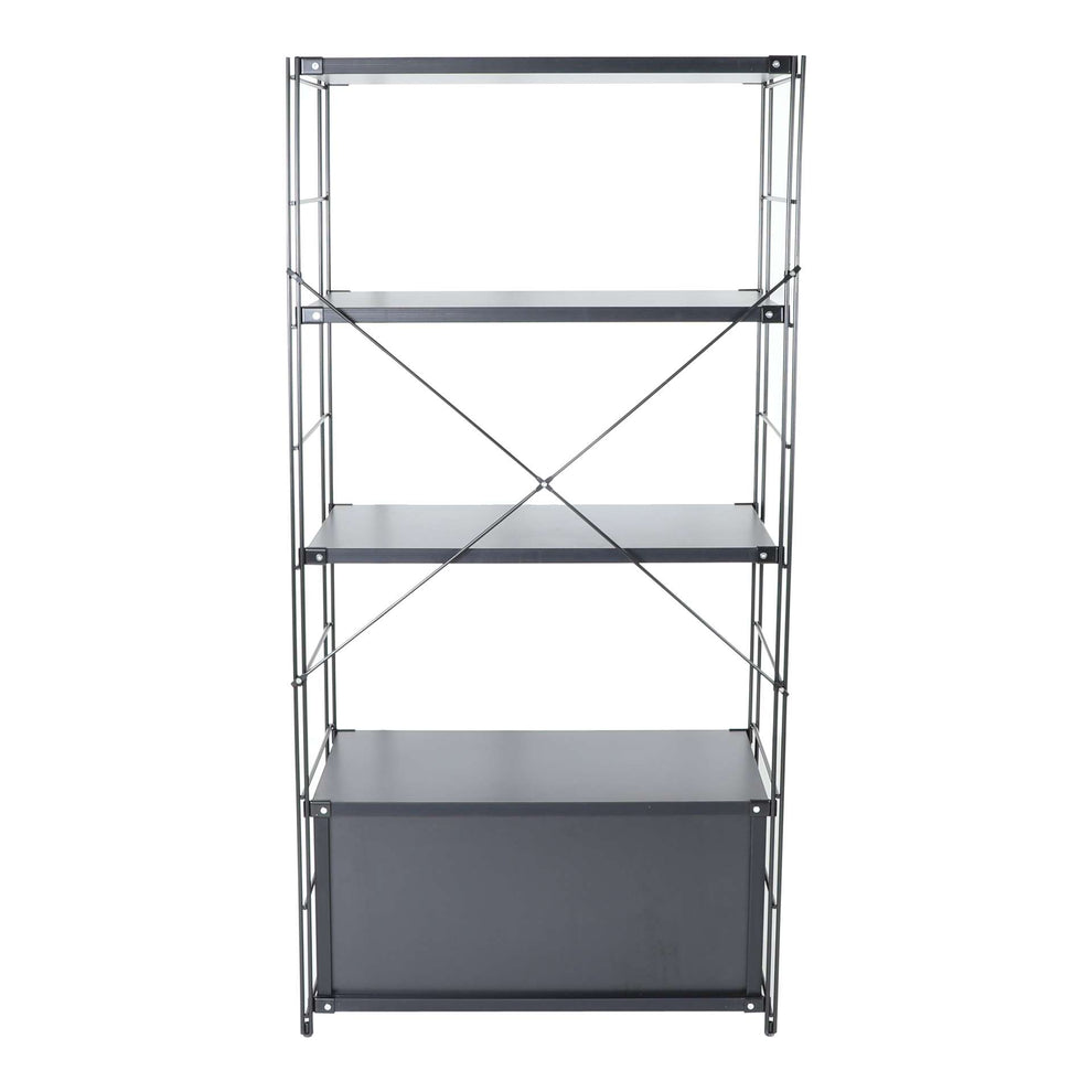 LeisureMod Brentwood Etagere Bookcase with Black Powder Coated Steel Frame and Melamine Board Shelves | Bookcases | Modishstore - 16