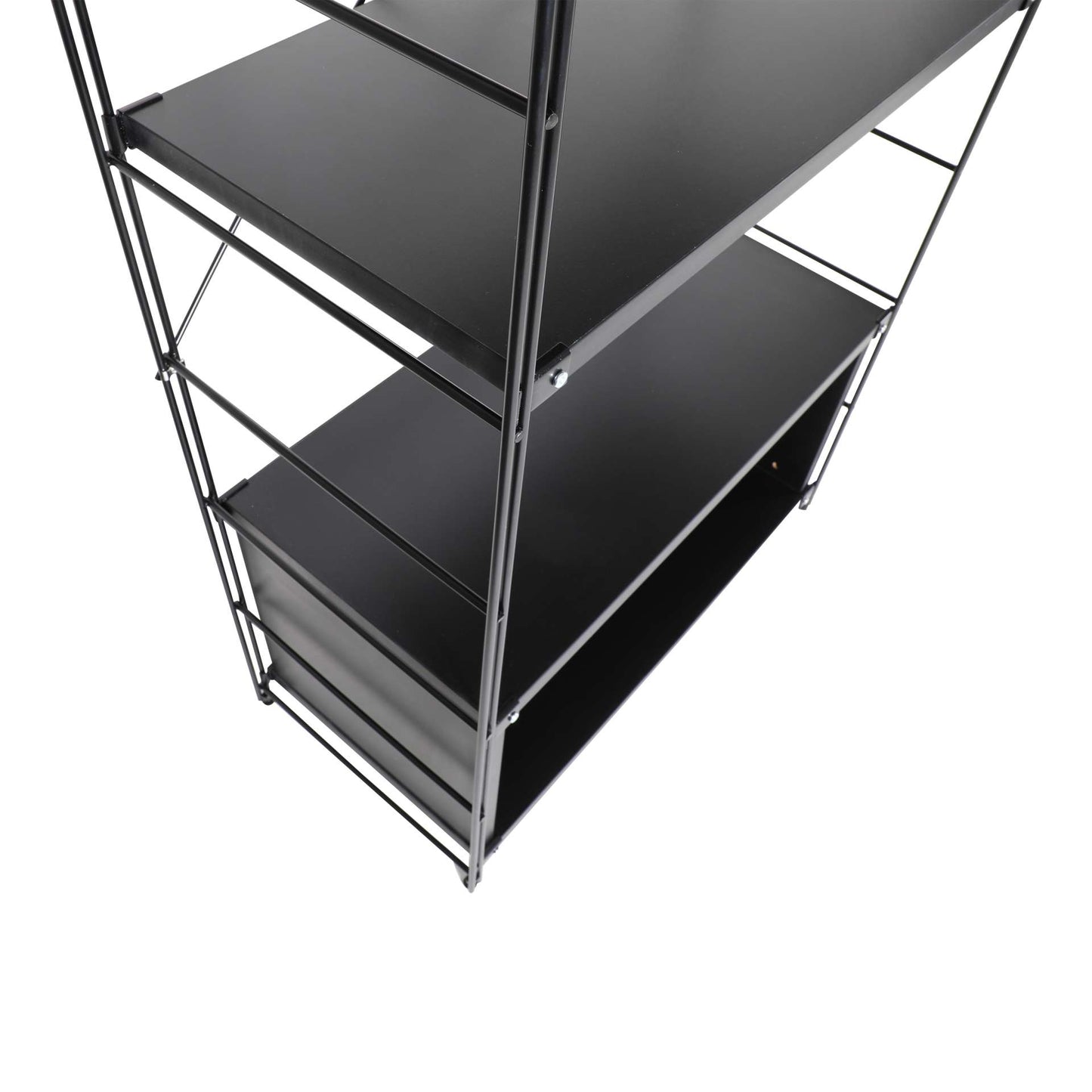 LeisureMod Brentwood Etagere Bookcase with Black Powder Coated Steel Frame and Melamine Board Shelves | Bookcases | Modishstore - 13