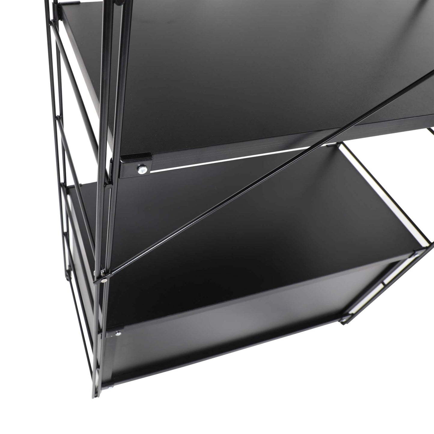 LeisureMod Brentwood Etagere Bookcase with Black Powder Coated Steel Frame and Melamine Board Shelves | Bookcases | Modishstore - 15