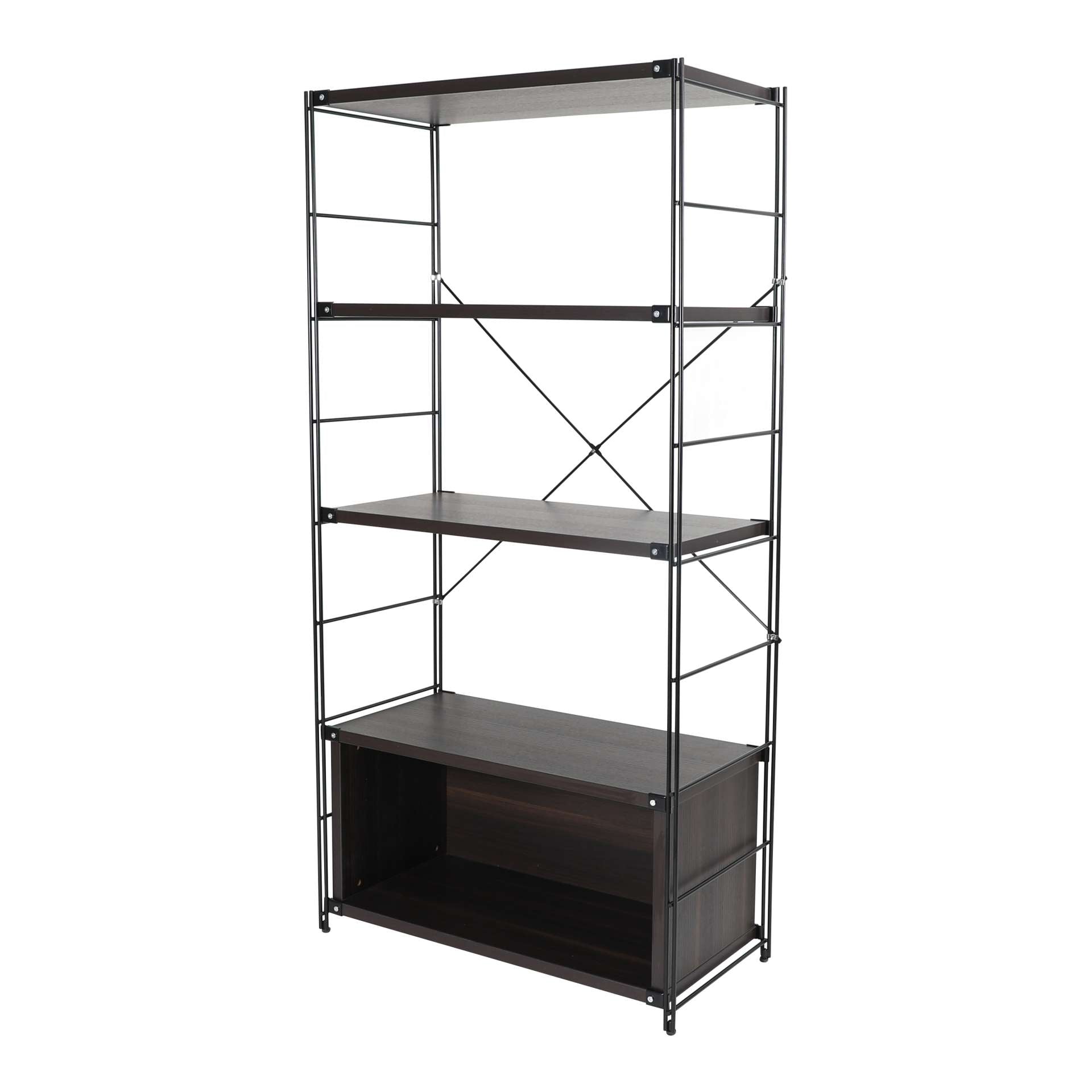 LeisureMod Brentwood Etagere Bookcase with Black Powder Coated Steel Frame and Melamine Board Shelves | Bookcases | Modishstore - 27